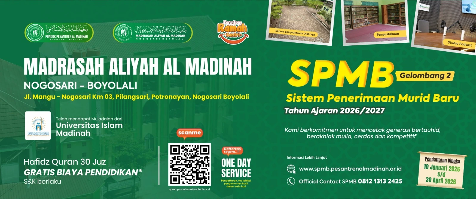 Banner SPMB MA Al Madinah Nogosari Boyolali Pendaftaran Siswa Baru Tahun Ajaran 2026 2027